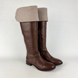 Talbots Womens Brown Leather Tall Over the Knee Boots Wool Cuff OTK size 6